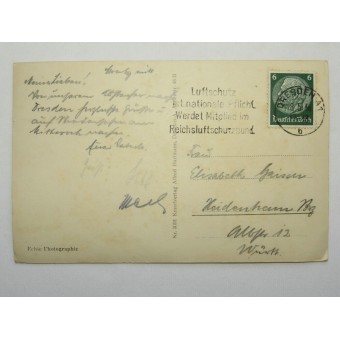 Postcard with postal stamp. Dresden Terrassenufer Luftschutz ist nationale Pflicht. Espenlaub militaria